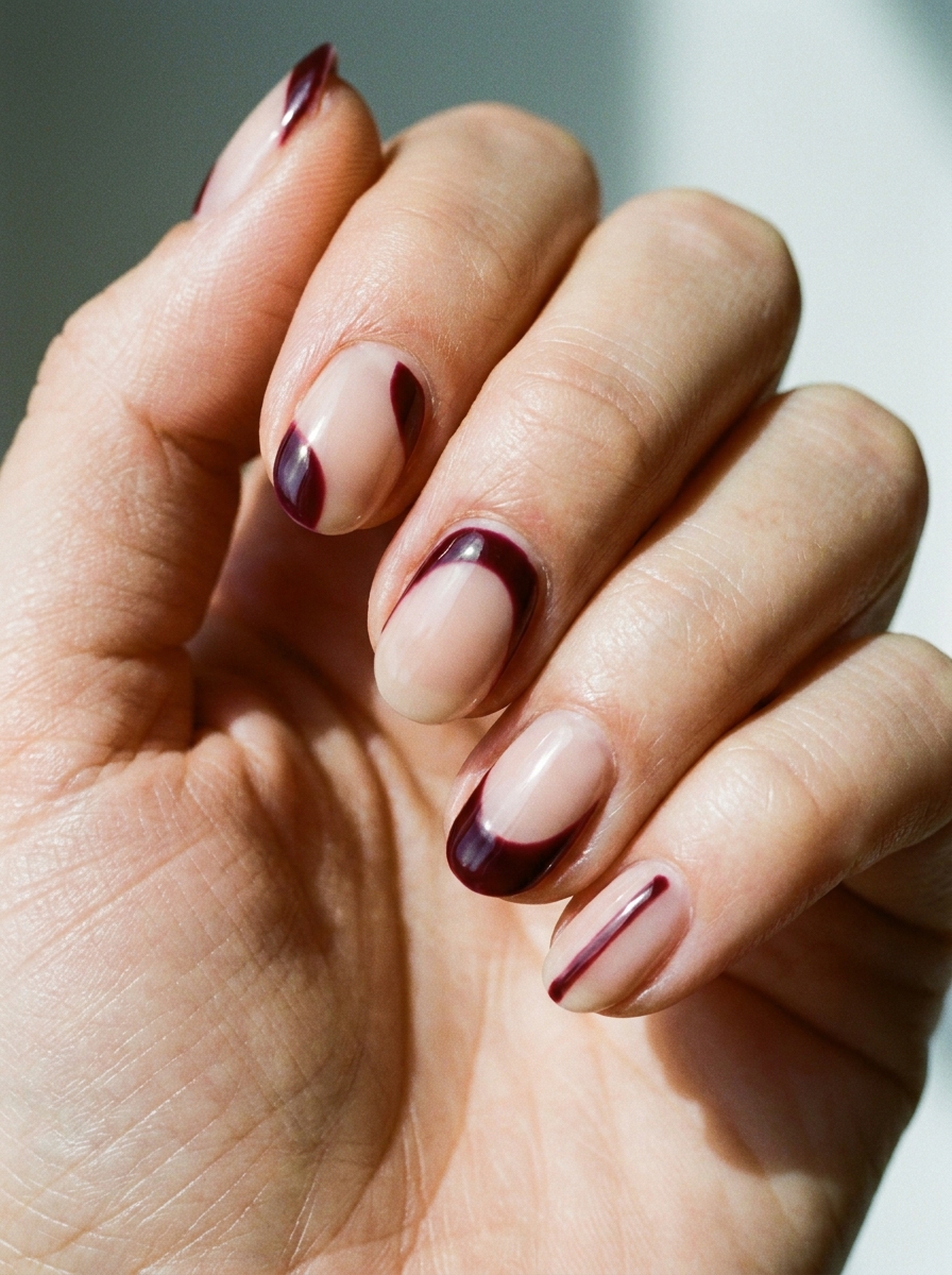 Burgundy Negative Space Nails als Dunkelrote Nägel Ideen Inspiration 2026